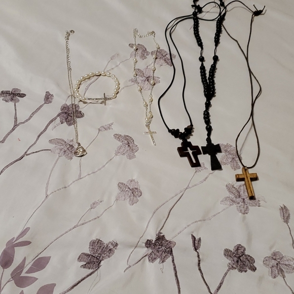 Avon Jewelry - 3 wooden cross necklaces, cross set, bird necklace